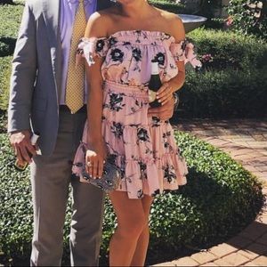 Misa Los Angeles Pink/Black strapless with tie sleeve mini dress